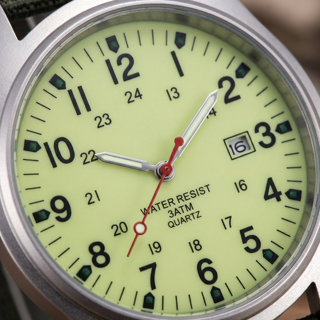 Herenhorloge met Stoffen Band en Datumweergave – Robuust Analoog Polshorloge Arabische Cijfers Kwarts | Sulvida