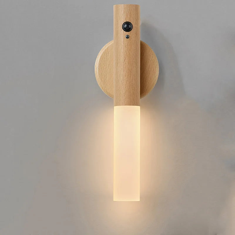 Oplaadbare LED Wandlamp met Bewegingssensor Modern Design voor Hal Slaapkamer Walnoot Eiken Nachtlamp | Sulvida