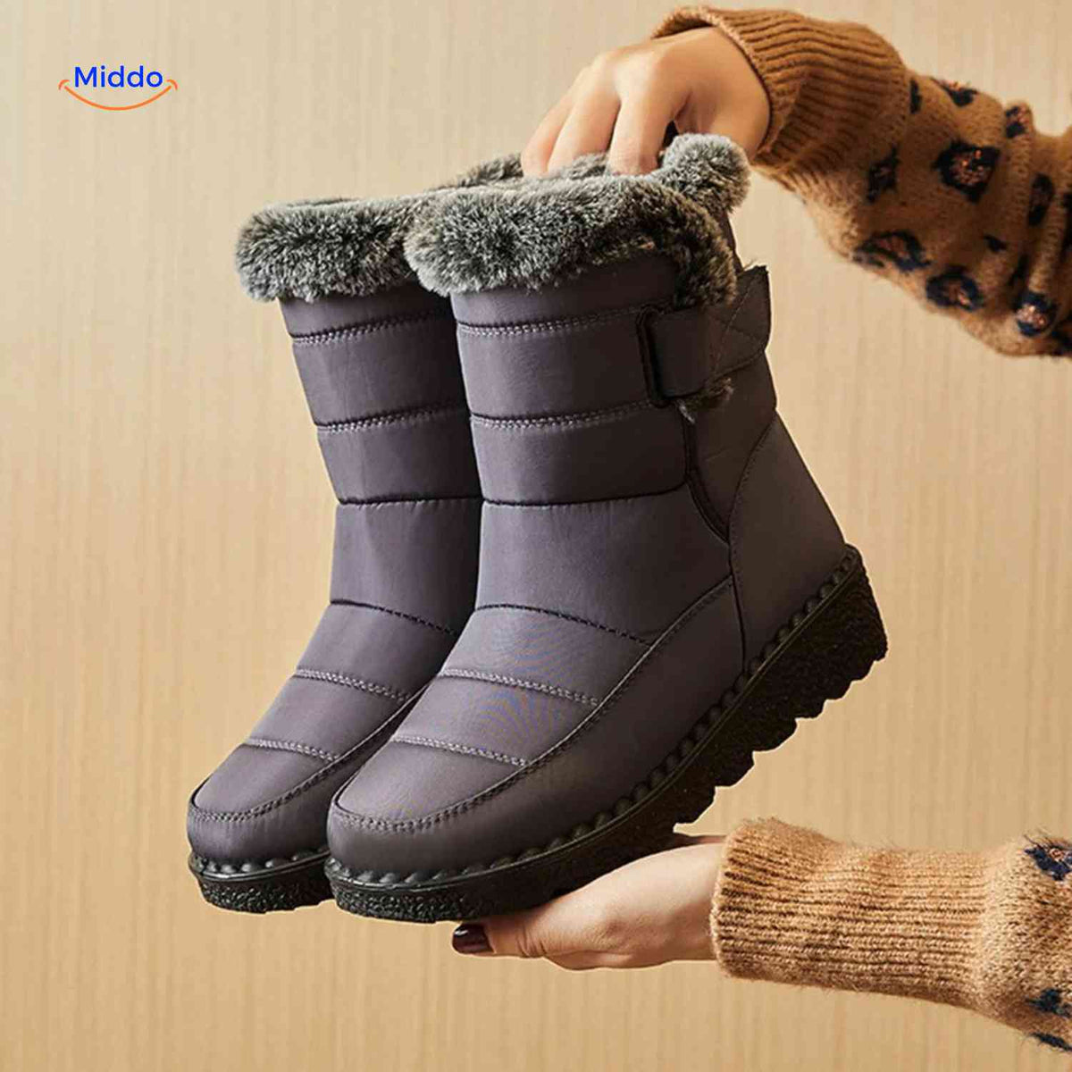 Gevoerde Winterlaarzen Dames Heren Waterdicht Antislip Warm Bont Sneeuwlaarzen Klittenband Winter Outdoor | Sulvida