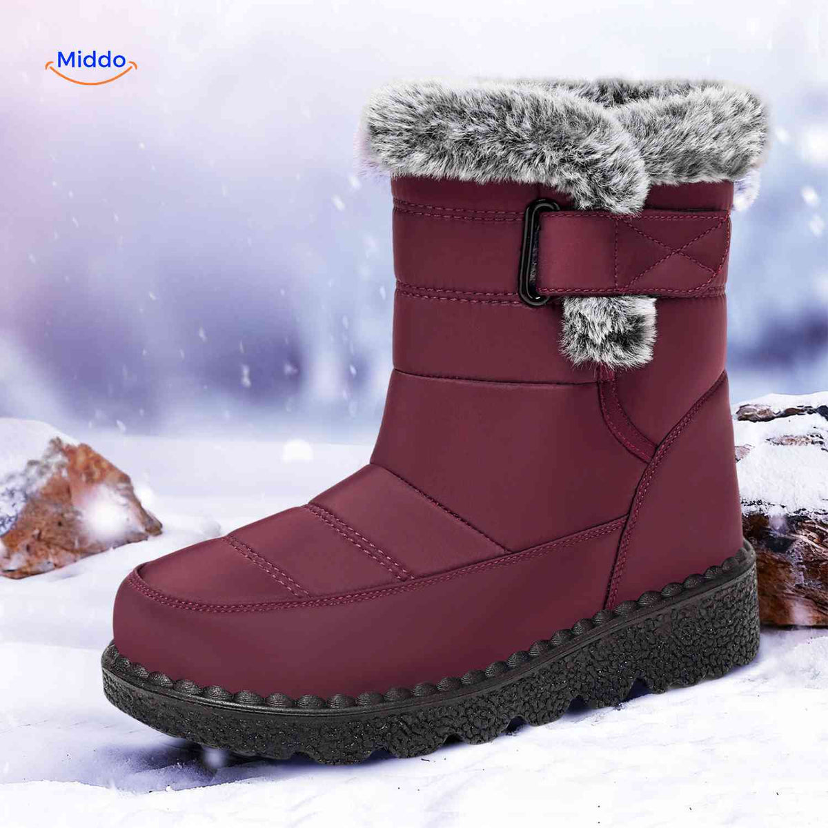 Gevoerde Winterlaarzen Dames Heren Waterdicht Antislip Warm Bont Sneeuwlaarzen Klittenband Winter Outdoor | Sulvida