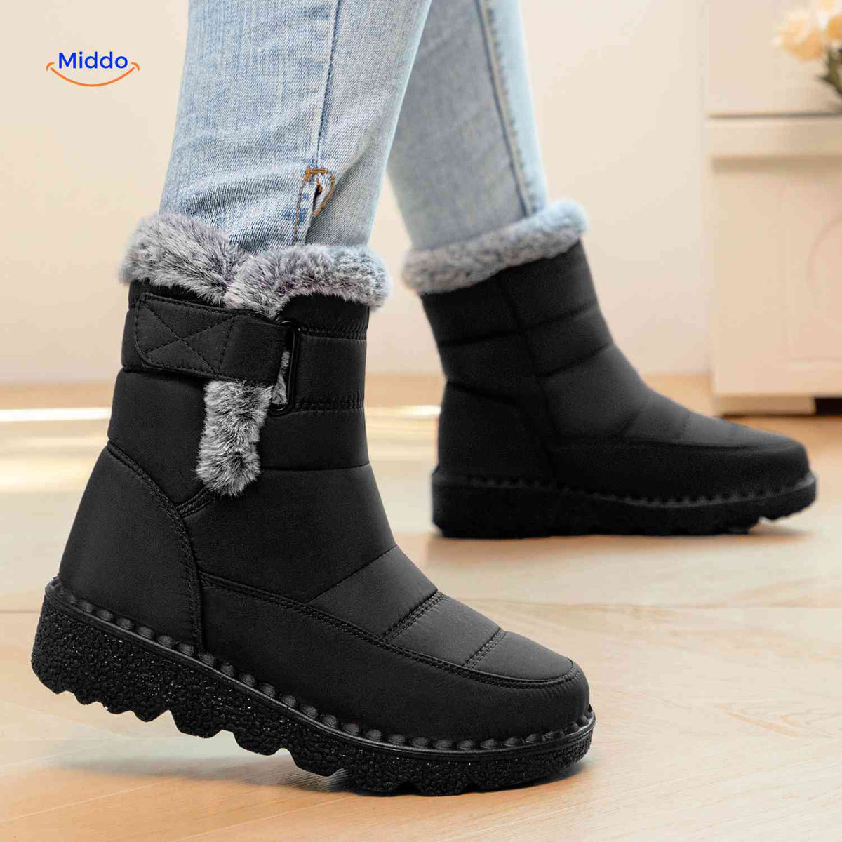 Gevoerde Winterlaarzen Dames Heren Waterdicht Antislip Warm Bont Sneeuwlaarzen Klittenband Winter Outdoor | Sulvida