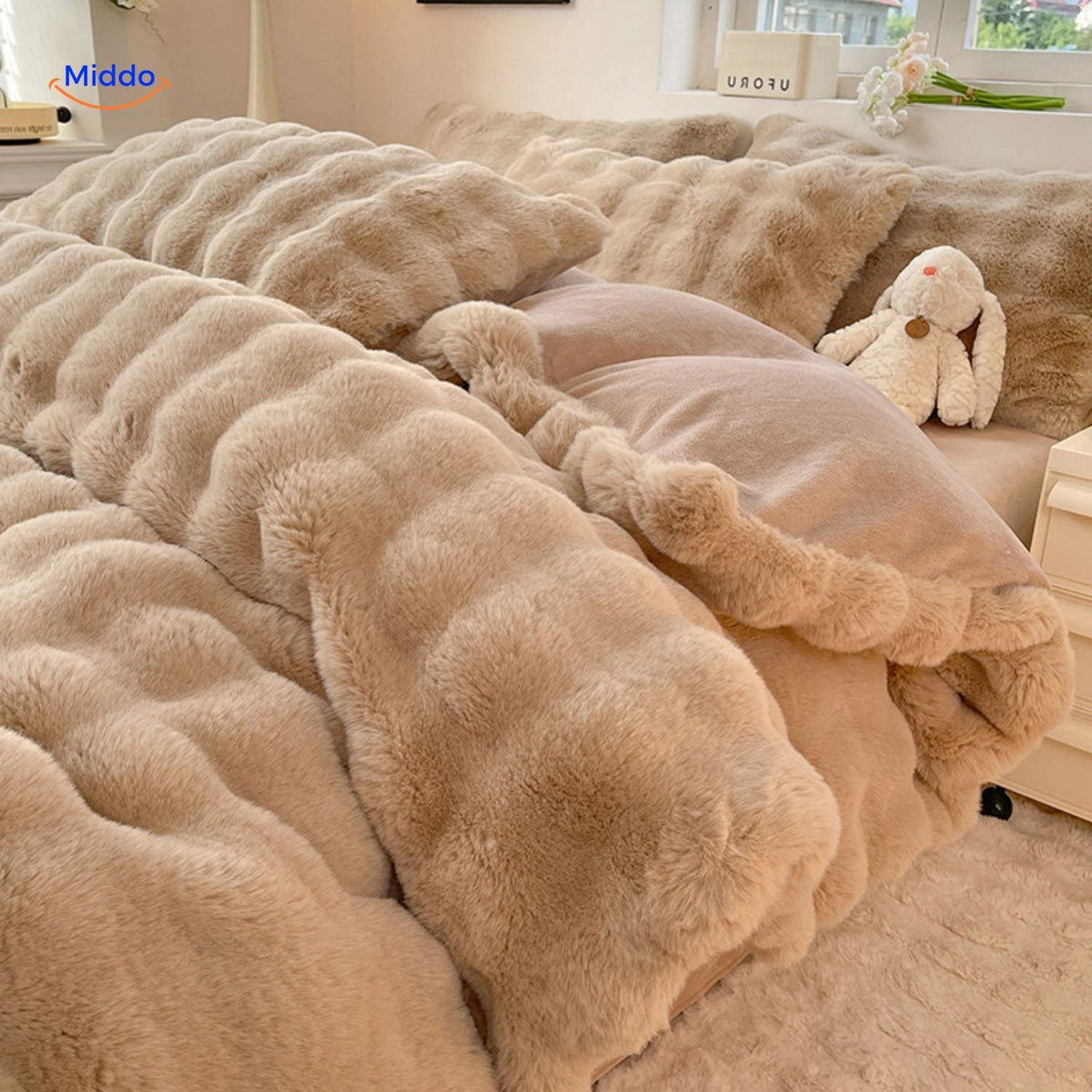 Pluche Dekbedovertrekset 4-Delig Zachte Flanel Beddengoed Warm Comfortabel Dekbedset met Laken en Kussenslopen | Sulvida