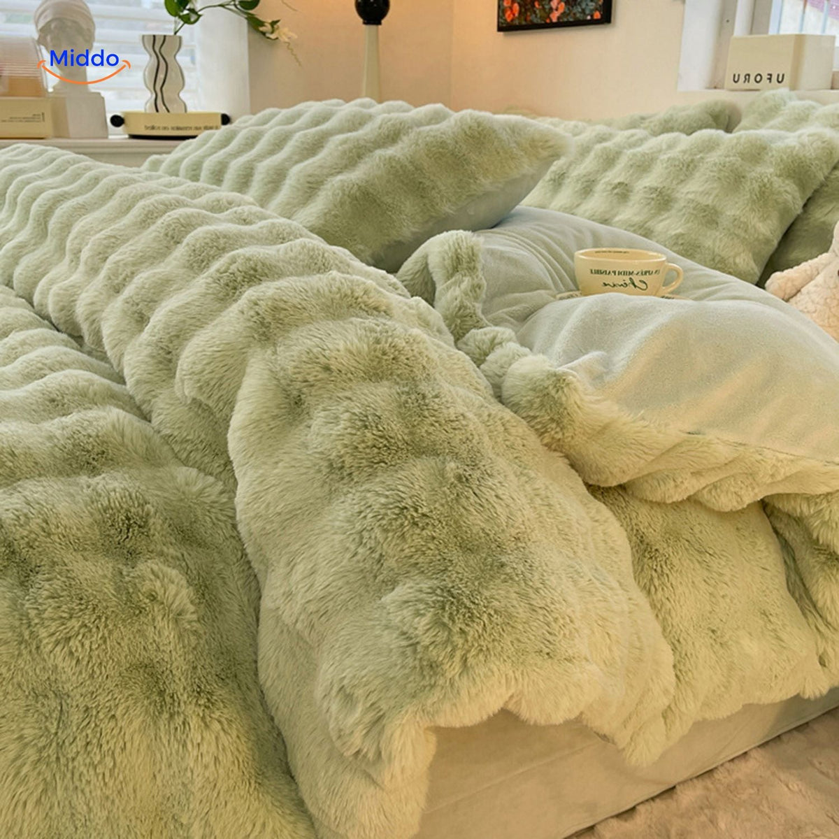 Pluche Dekbedovertrekset 4-Delig Zachte Flanel Beddengoed Warm Comfortabel Dekbedset met Laken en Kussenslopen | Sulvida