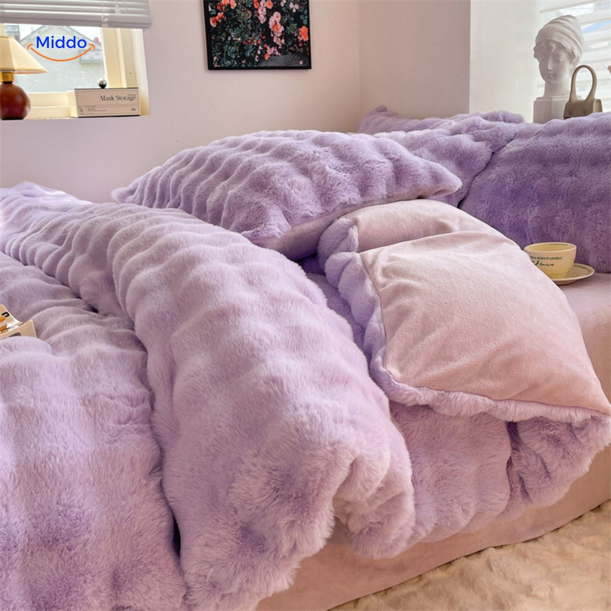 Pluche Dekbedovertrekset 4-Delig Zachte Flanel Beddengoed Warm Comfortabel Dekbedset met Laken en Kussenslopen | Sulvida