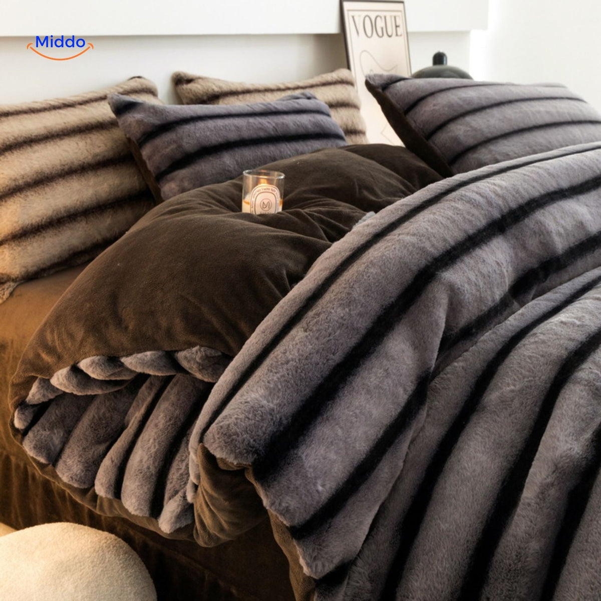 Pluche Dekbedovertrekset 4-Delig Zachte Flanel Beddengoed Warm Comfortabel Dekbedset met Laken en Kussenslopen | Sulvida