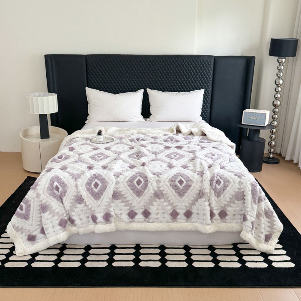 Geometrische Plaid Dubbellaags Fleece Warm Lichtgewicht Modern Decoratief voor Woonkamer en Slaapkamer | Sulvida