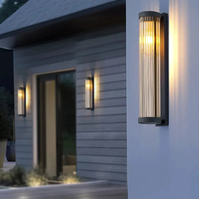 Solar wandlamp buiten geribbeld glas metaal IP65 waterdicht 28-57.5 cm terras balkon garage entree tuin | Sulvida
