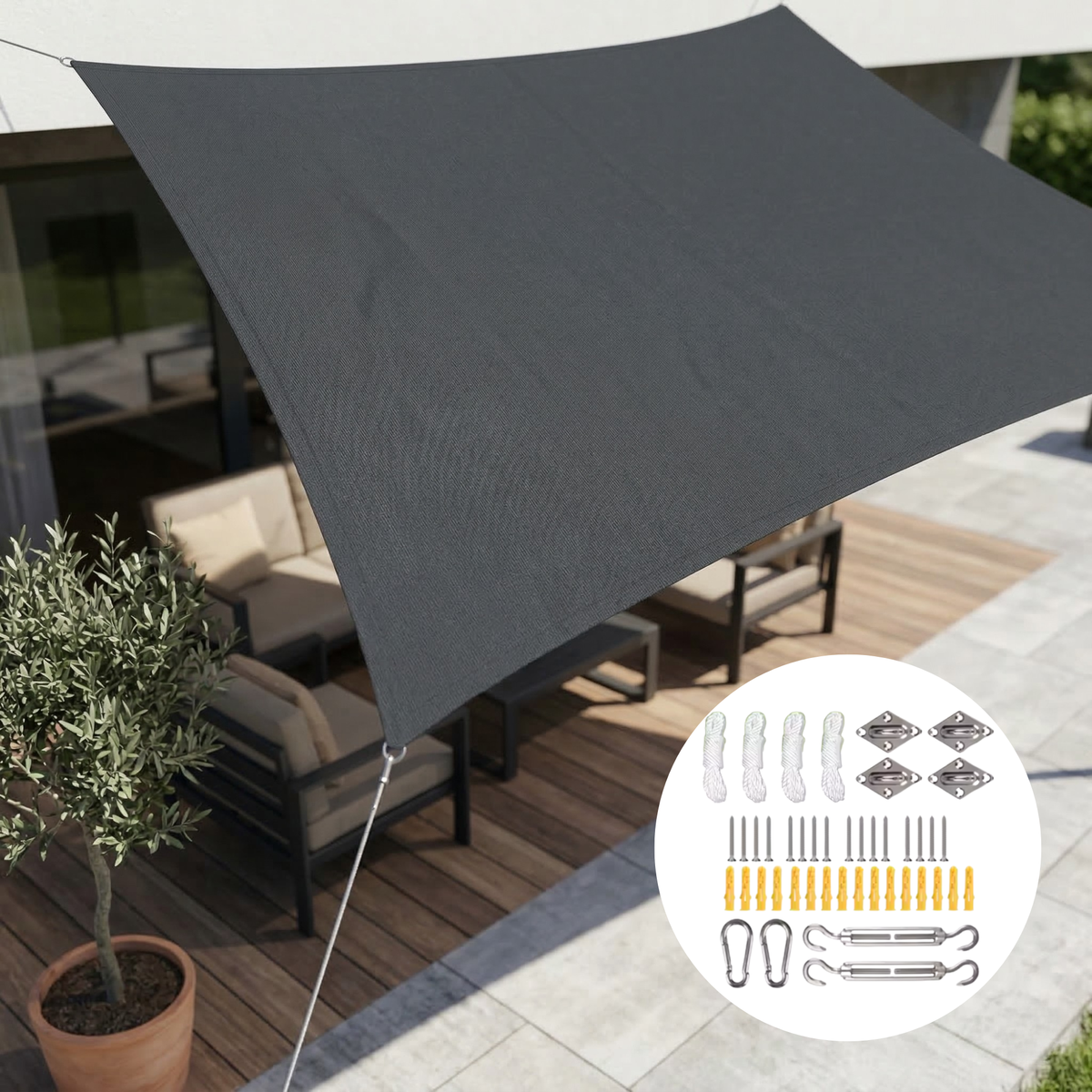 Schaduwdoek Rechthoekig Waterdicht Polyester UV-Bescherming Terras Balkon Tuin Tuinzeil Zonnezeil Doek | Sulvida