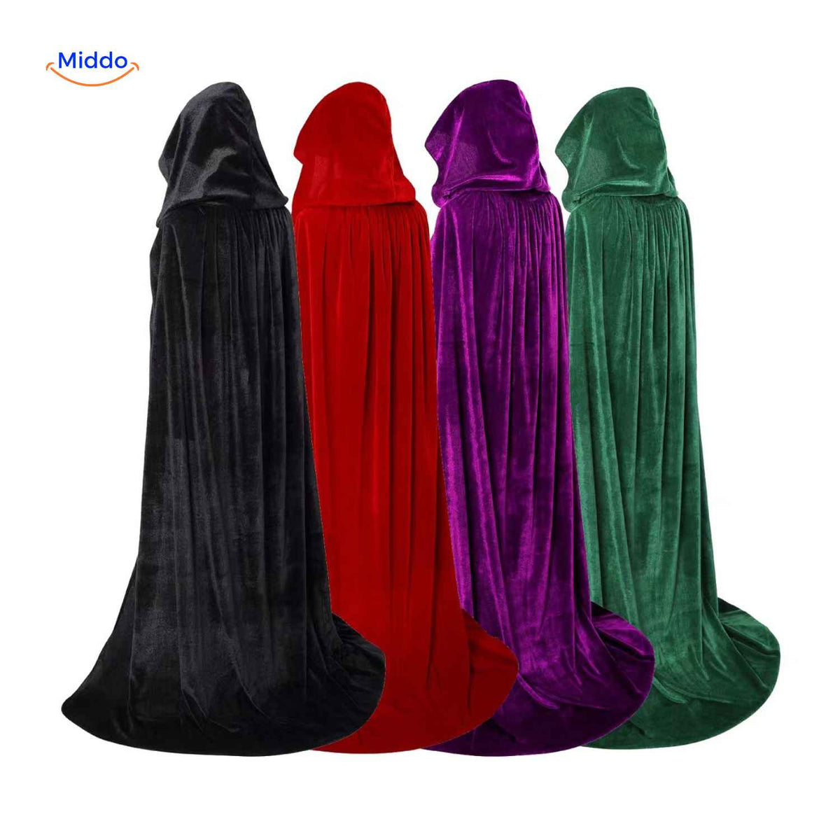 Fluweelzachte Cape met Capuchon Halloween Verkleedmantel Podiumkostuum Feestkleding Zwart Rood Paars Groen | Sulvida