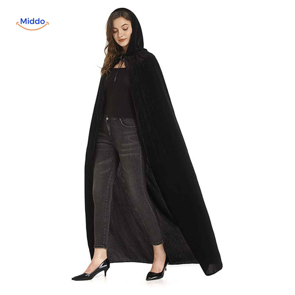 Fluweelzachte Cape met Capuchon Halloween Verkleedmantel Podiumkostuum Feestkleding Zwart Rood Paars Groen | Sulvida