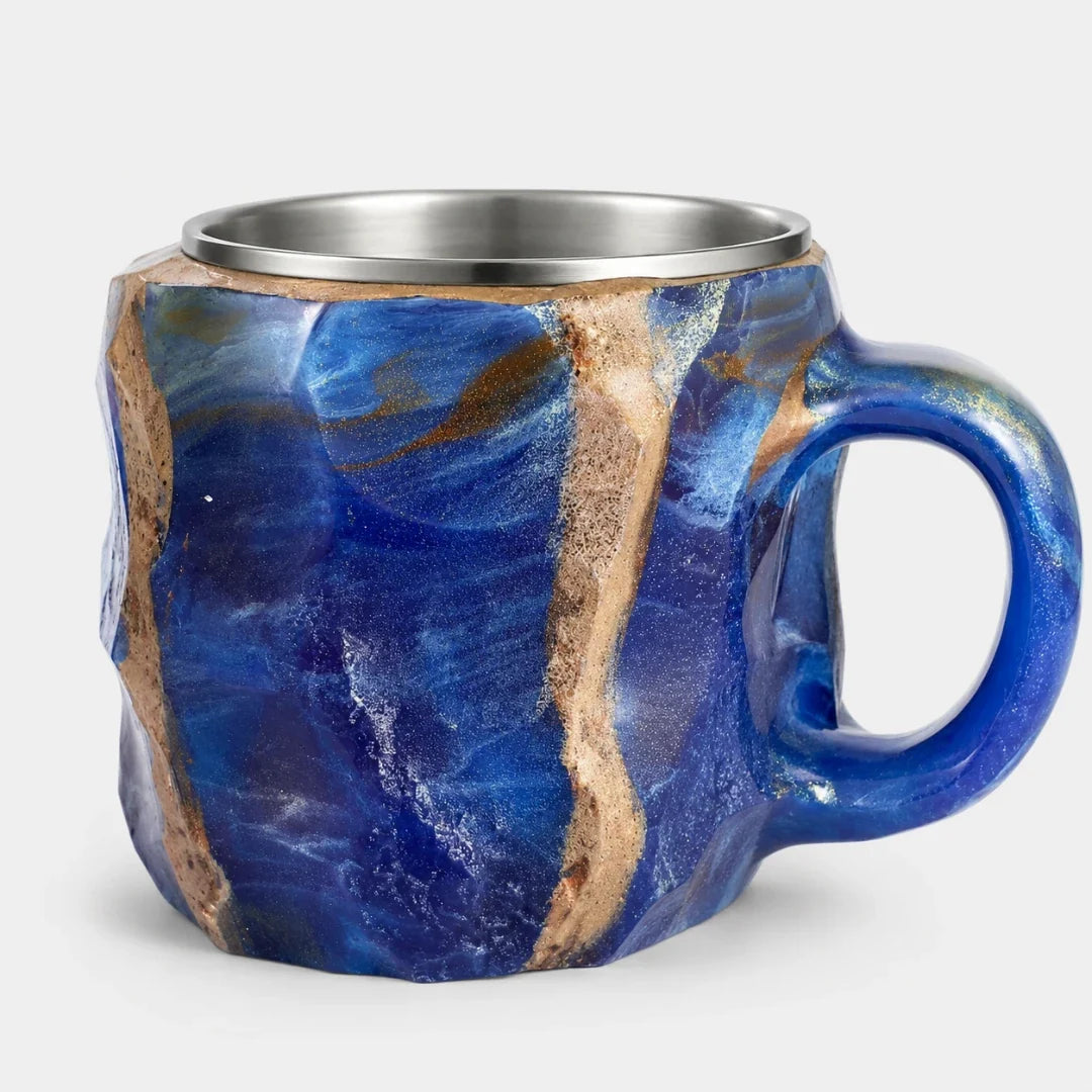 Handgemaakte Agaat Mokken met Roestvrijstalen Binnenkant – Natuursteenlook Koffiemokken 320ml voor Thee en Koffie | Sulvida