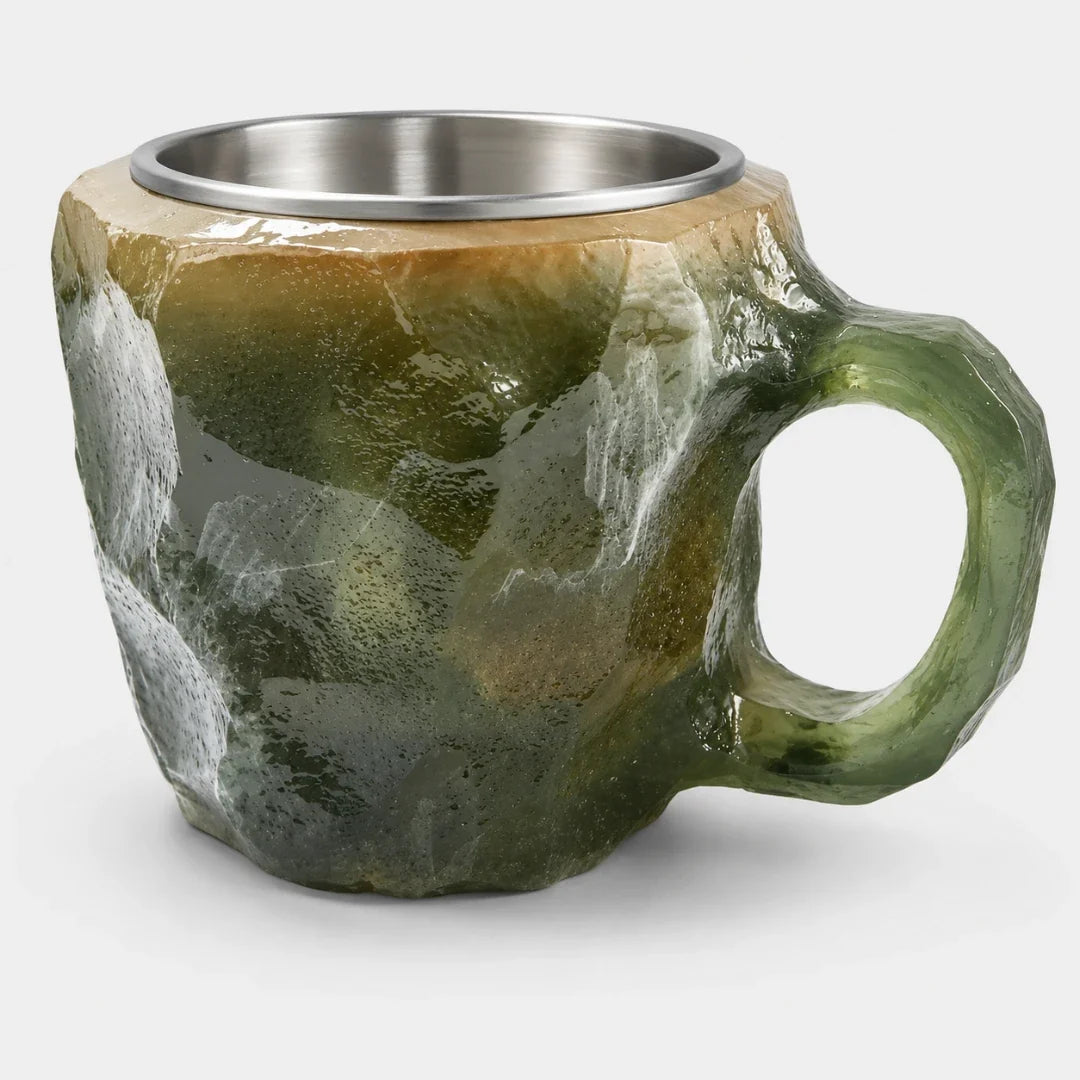 Handgemaakte Agaat Mokken met Roestvrijstalen Binnenkant – Natuursteenlook Koffiemokken 320ml voor Thee en Koffie | Sulvida