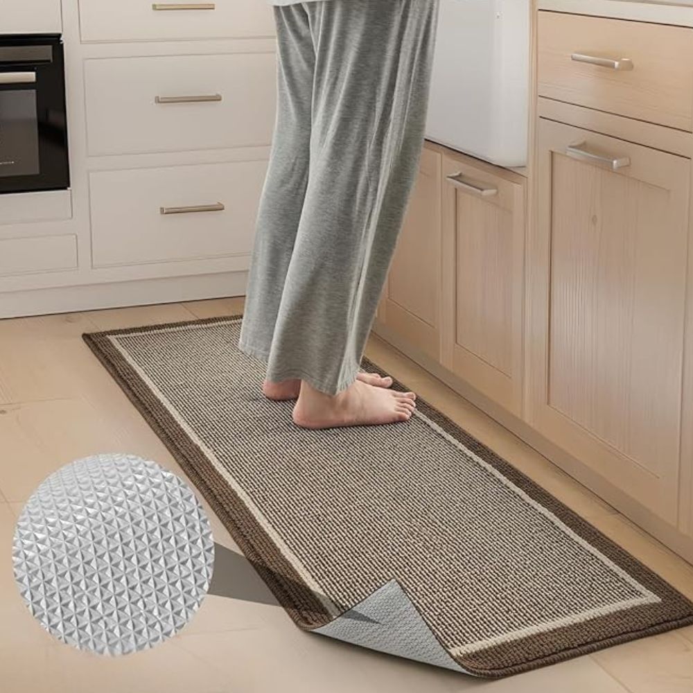 Antislip Keukenmat Polypropyleen Gestreept Design Donkergrijs Bruin Beige 50x80 45x120 Wasbaar Duurzaam | Sulvida
