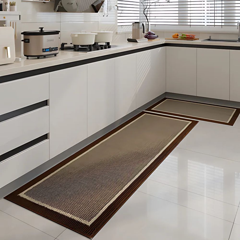 Antislip Keukenmat Polypropyleen Gestreept Design Donkergrijs Bruin Beige 50x80 45x120 Wasbaar Duurzaam | Sulvida