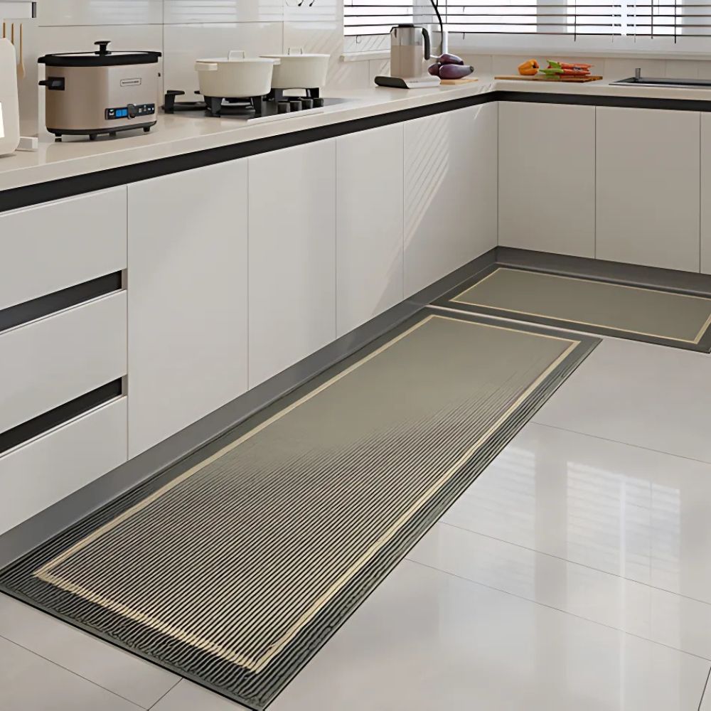 Antislip Keukenmat Polypropyleen Gestreept Design Donkergrijs Bruin Beige 50x80 45x120 Wasbaar Duurzaam | Sulvida