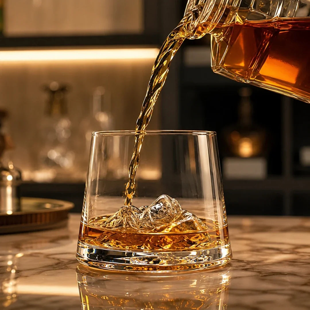 Whiskyglas aus Kristall mit bergförmigem Boden, 220ml - stilvolles Trinkglas für Whisky, Cognac und Spirituosen zu Hause | Sulvida
