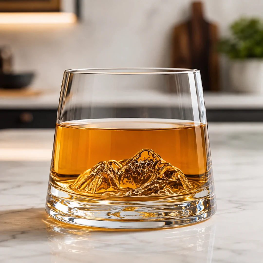 Whiskyglas aus Kristall mit bergförmigem Boden, 220ml - stilvolles Trinkglas für Whisky, Cognac und Spirituosen zu Hause | Sulvida