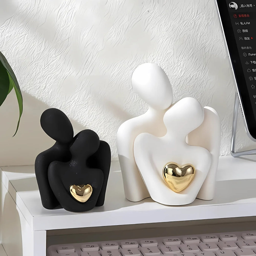 Abstract figuur minimalistische liefdesgeschenk hars woonkamerdecoratie met gouden hart interieur sculptuur | Sulvida