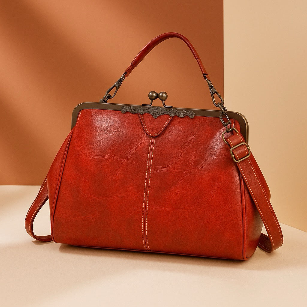 Vintage Handtas met Kliksluiting Retro Schoudertas Elegante Damestas Handgemaakt Stijlvol Accessoire | Sulvida