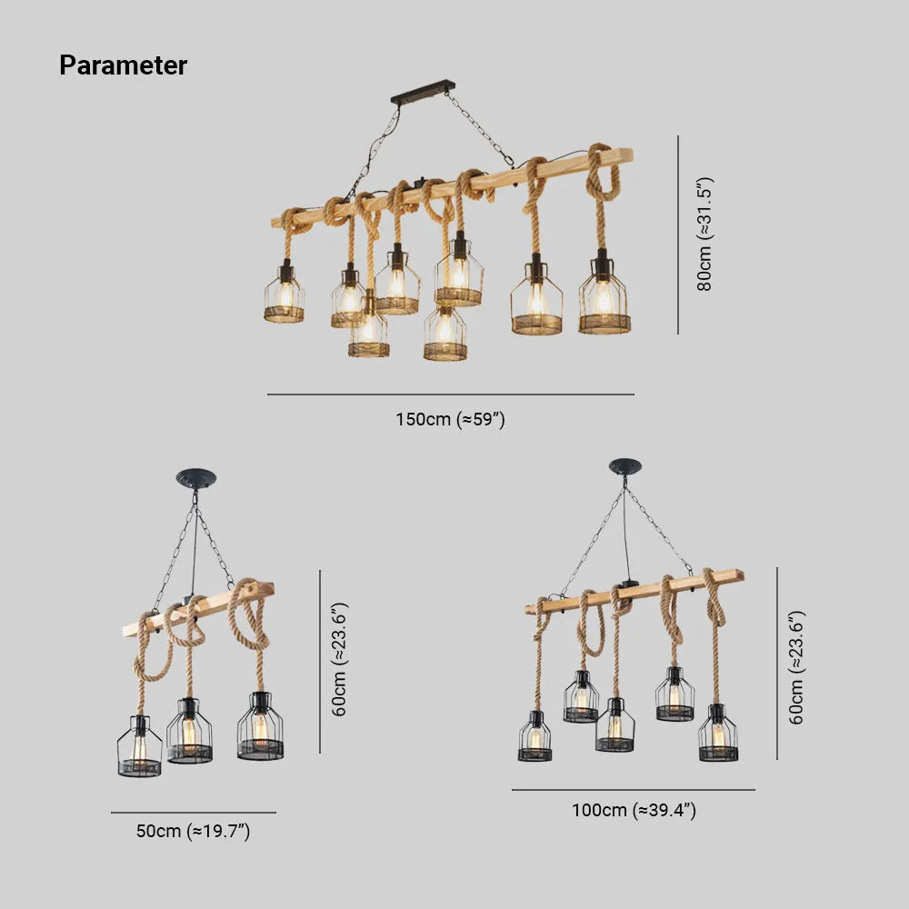 Henneptouw hanglamp industrieel vintage armatuur meerlichts voor horeca, bar, woonkamer en eetkamer sfeer | Sulvida