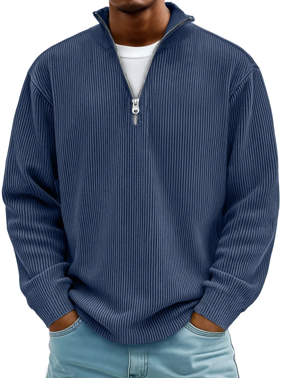 Pull homme côtelé à col zippé – Style casual chic et professionnel pour l’automne et l’hiver – Confortable | Sulvida
