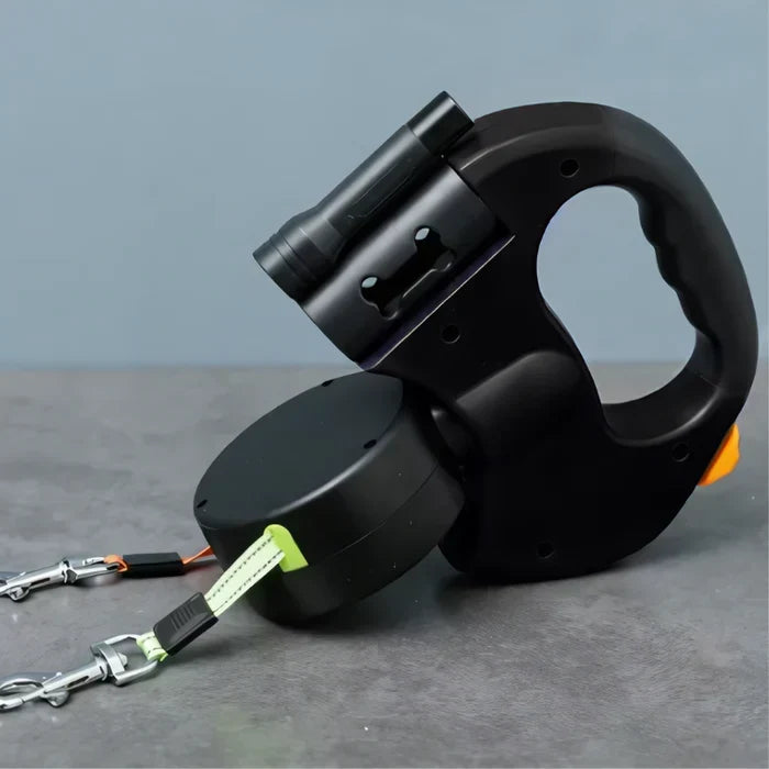 Hondenlijn voor Twee Honden – Verwarringvrij met LED-Verlichting en 360° Draaibaar – Zwart & Grijs | Sulvida
