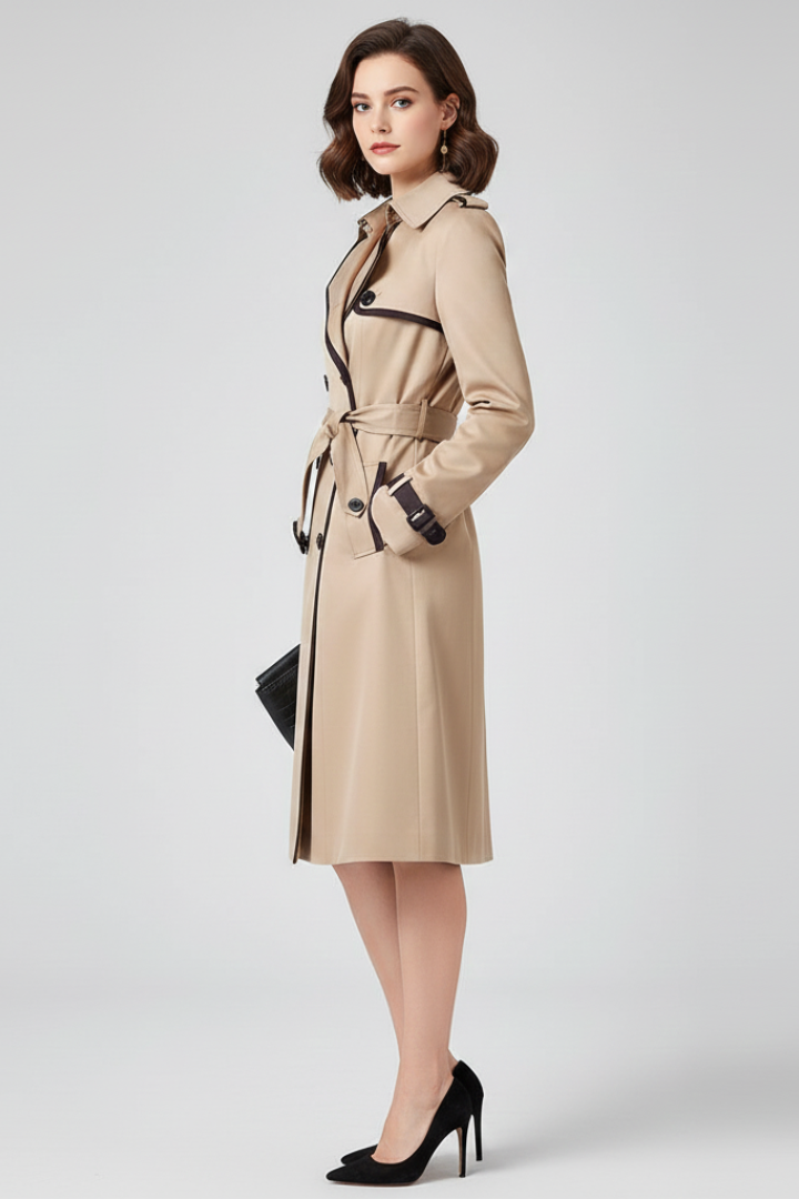 Mantel Dames Knielengte met Structuur Gestructureerde Trenchcoat met Ceintuur Elegant Overgangsjas Dames | Sulvida
