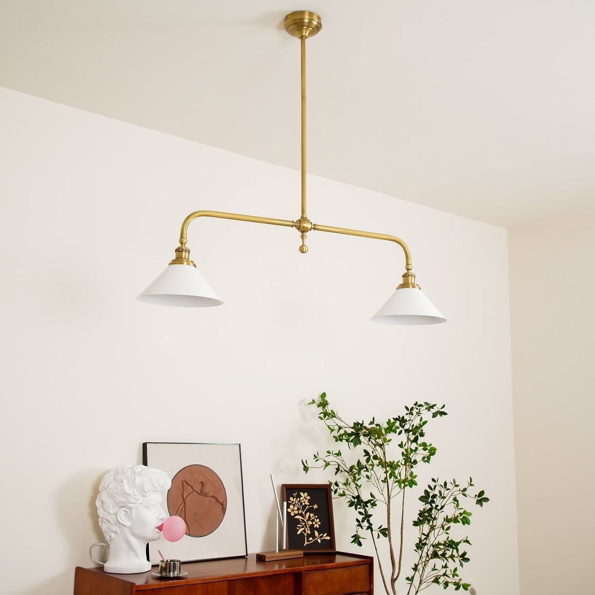 Hanglamp Messing met Conische Kappen 2-Lichts Pendel Eettafel Keukeneiland Plafondverlichting Eetkamer | Sulvida