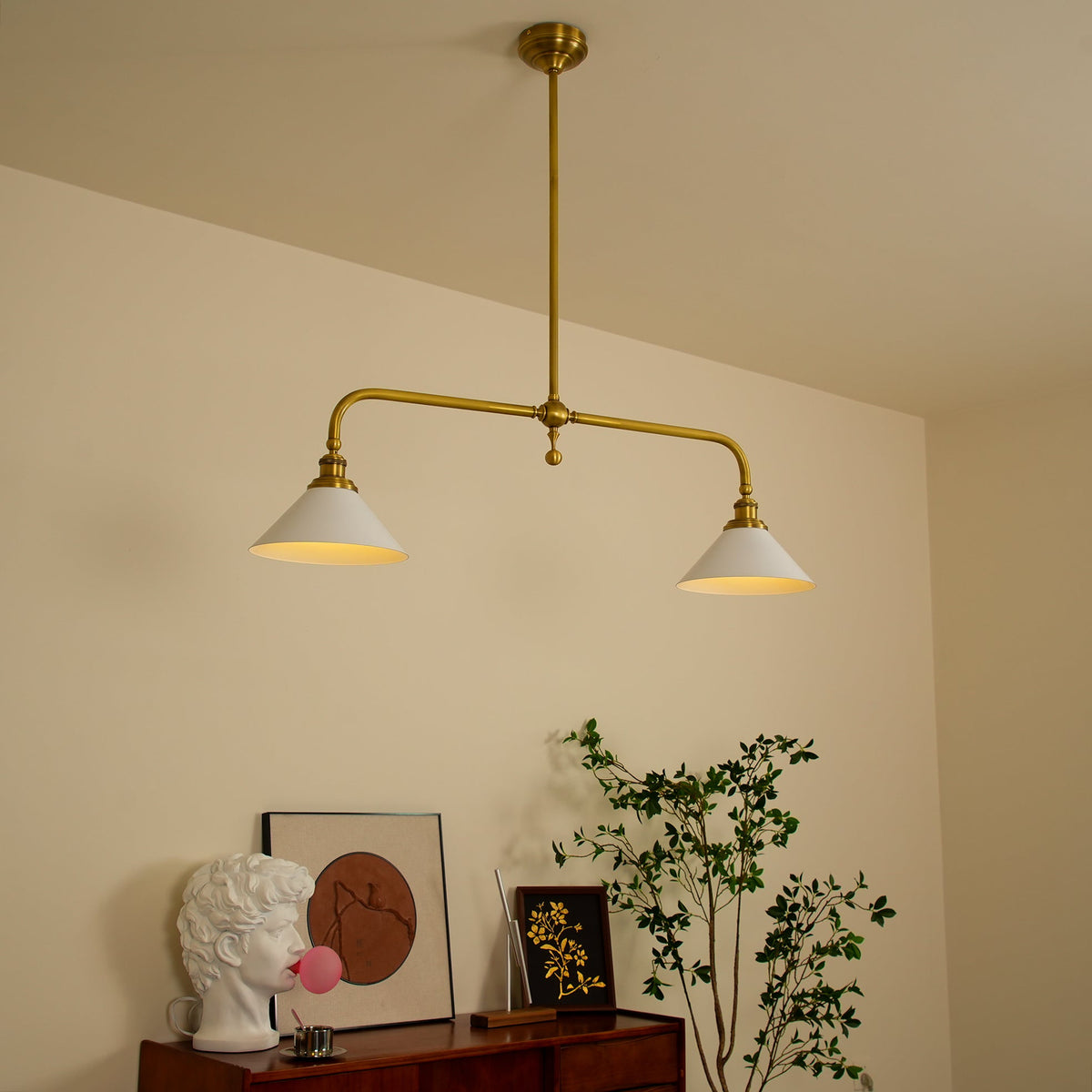 Hanglamp Messing met Conische Kappen 2-Lichts Pendel Eettafel Keukeneiland Plafondverlichting Eetkamer | Sulvida