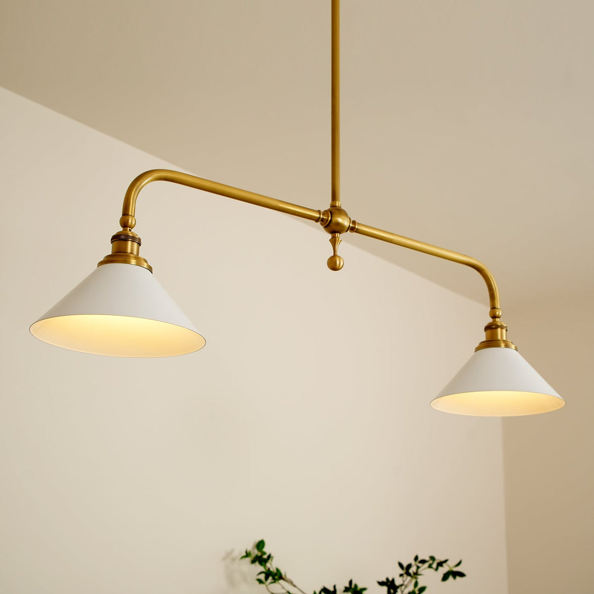 Hanglamp Messing met Conische Kappen 2-Lichts Pendel Eettafel Keukeneiland Plafondverlichting Eetkamer | Sulvida