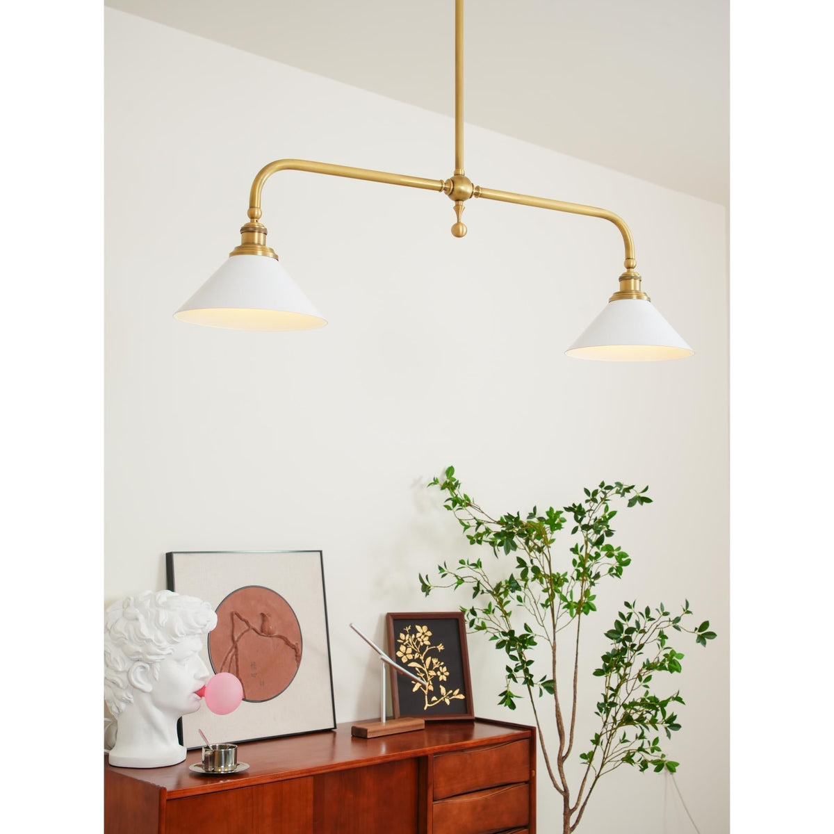 Hanglamp Messing met Conische Kappen 2-Lichts Pendel Eettafel Keukeneiland Plafondverlichting Eetkamer | Sulvida