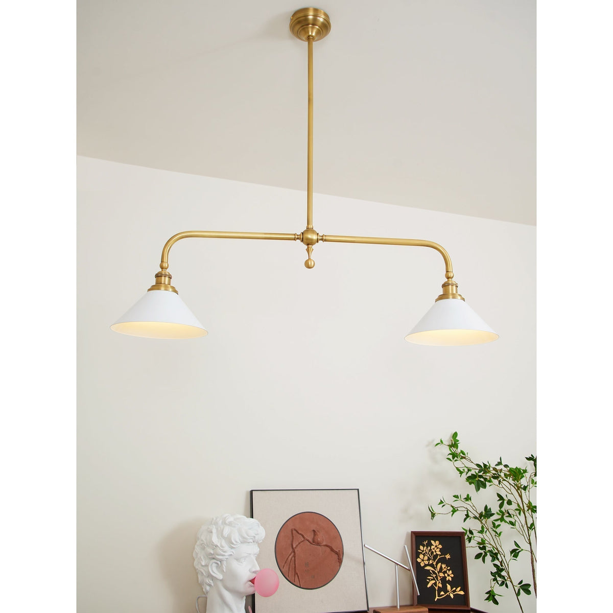 Hanglamp Messing met Conische Kappen 2-Lichts Pendel Eettafel Keukeneiland Plafondverlichting Eetkamer | Sulvida
