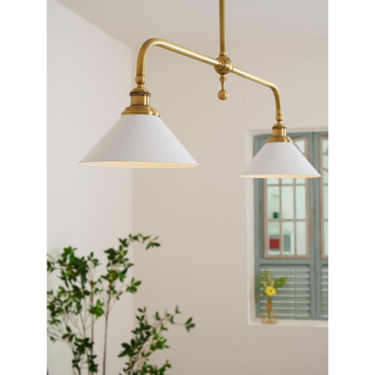 Hanglamp Messing met Conische Kappen 2-Lichts Pendel Eettafel Keukeneiland Plafondverlichting Eetkamer | Sulvida