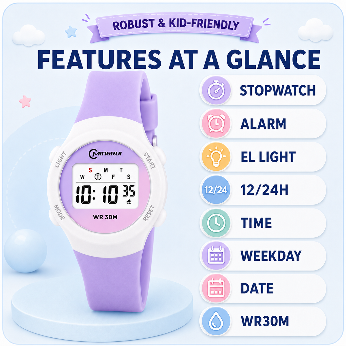 Digitaal Kinderhorloge met Alarm en Stopwatch Waterdicht Sport Horloge voor Kinderen Meisjes Jongens | Sulvida