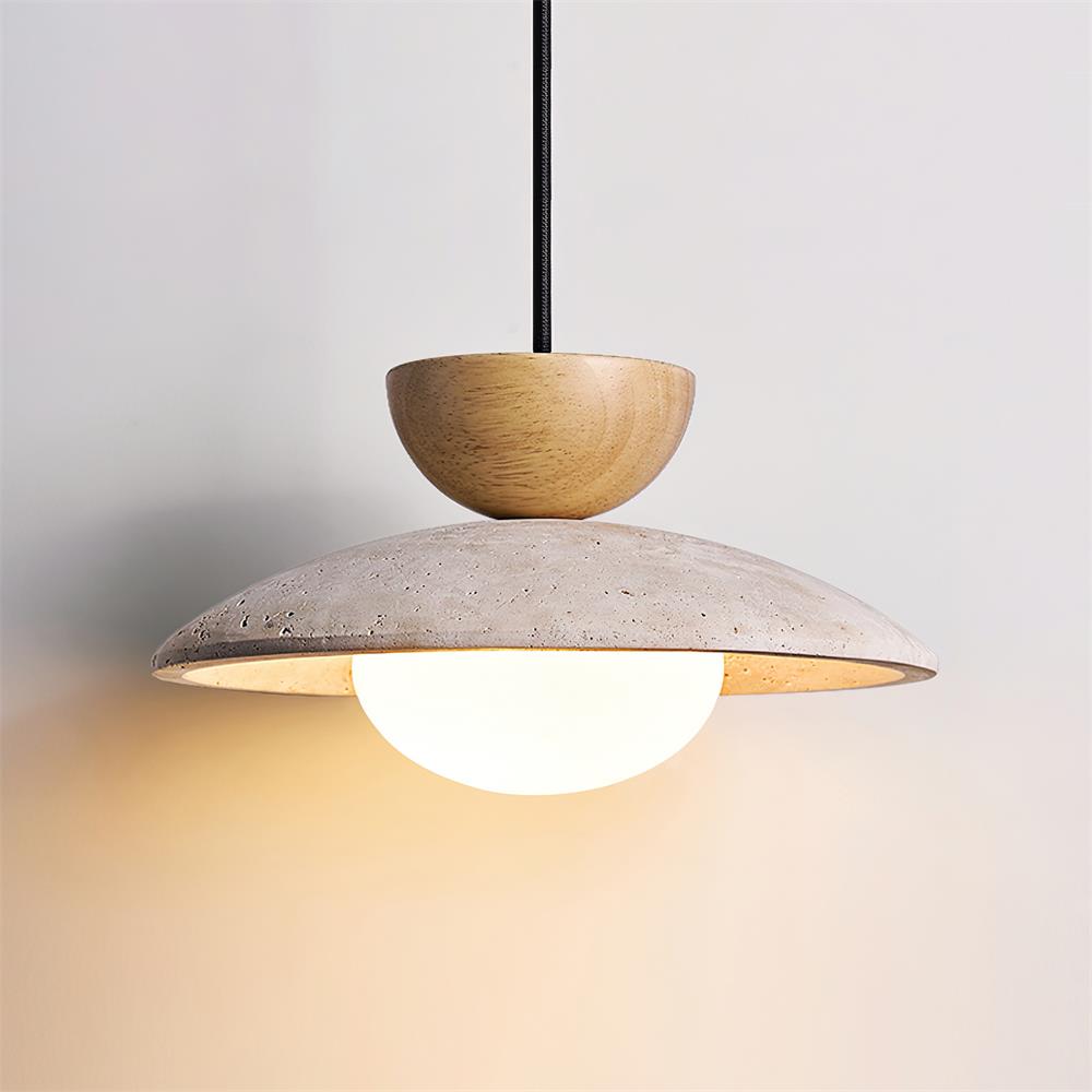 Hanglamp met Travertijn en Hout - Natuurlijke Sfeerverlichting voor Eetkamer Entree Woonkamer en Keuken | Sulvida