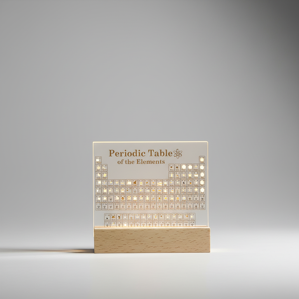 Décoration du tableau périodique, 83 éléments, vitrine lumineuse avec socle en bois, éducative et scientifique | Sulvida