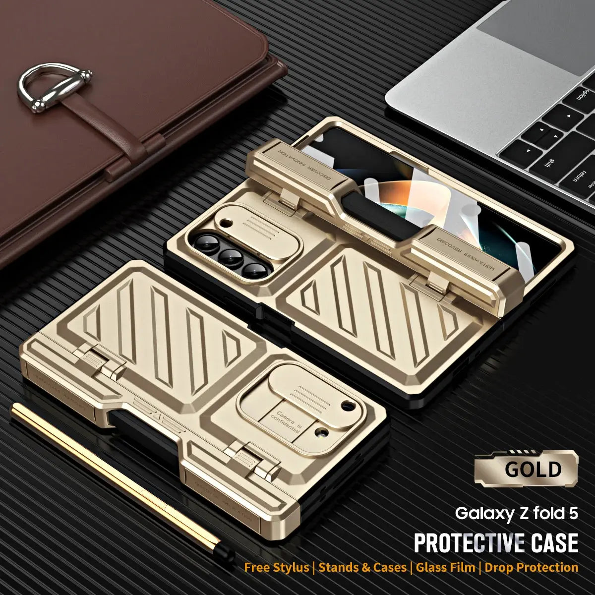 Étui de protection pour téléphone Samsung Galaxy Z Fold 4 et 5 avec support et protecteur d’écran intégral | Sulvida