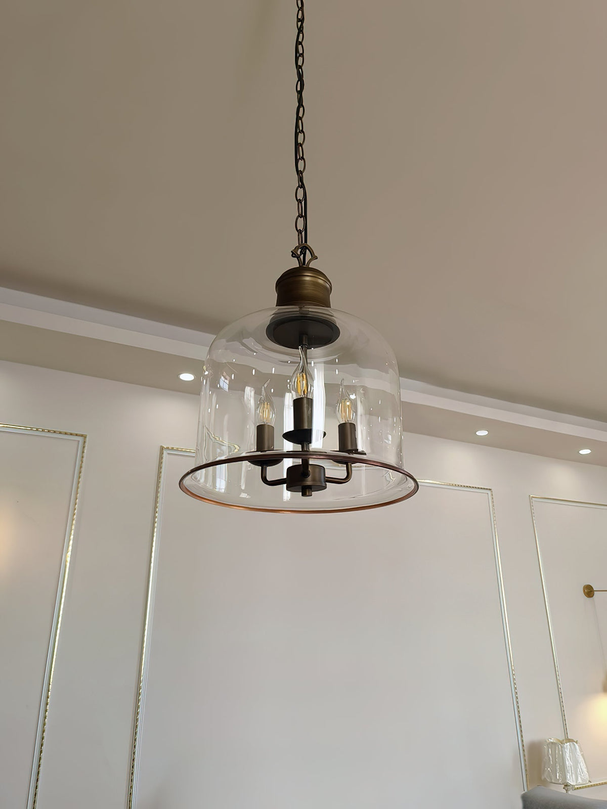 Hanglamp met glazen kap en metalen accenten voor eetkamer keuken hal woonkamer sfeervolle verlichting | Sulvida