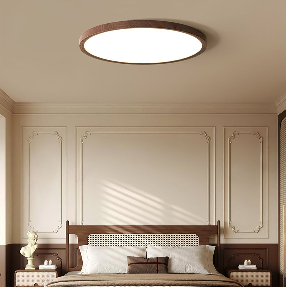 Ultradunne Ronde Plafondlamp Notenhout-Look LED Verlichting Warm Licht Woonkamer Slaapkamer Modern Design Plafond | Sulvida