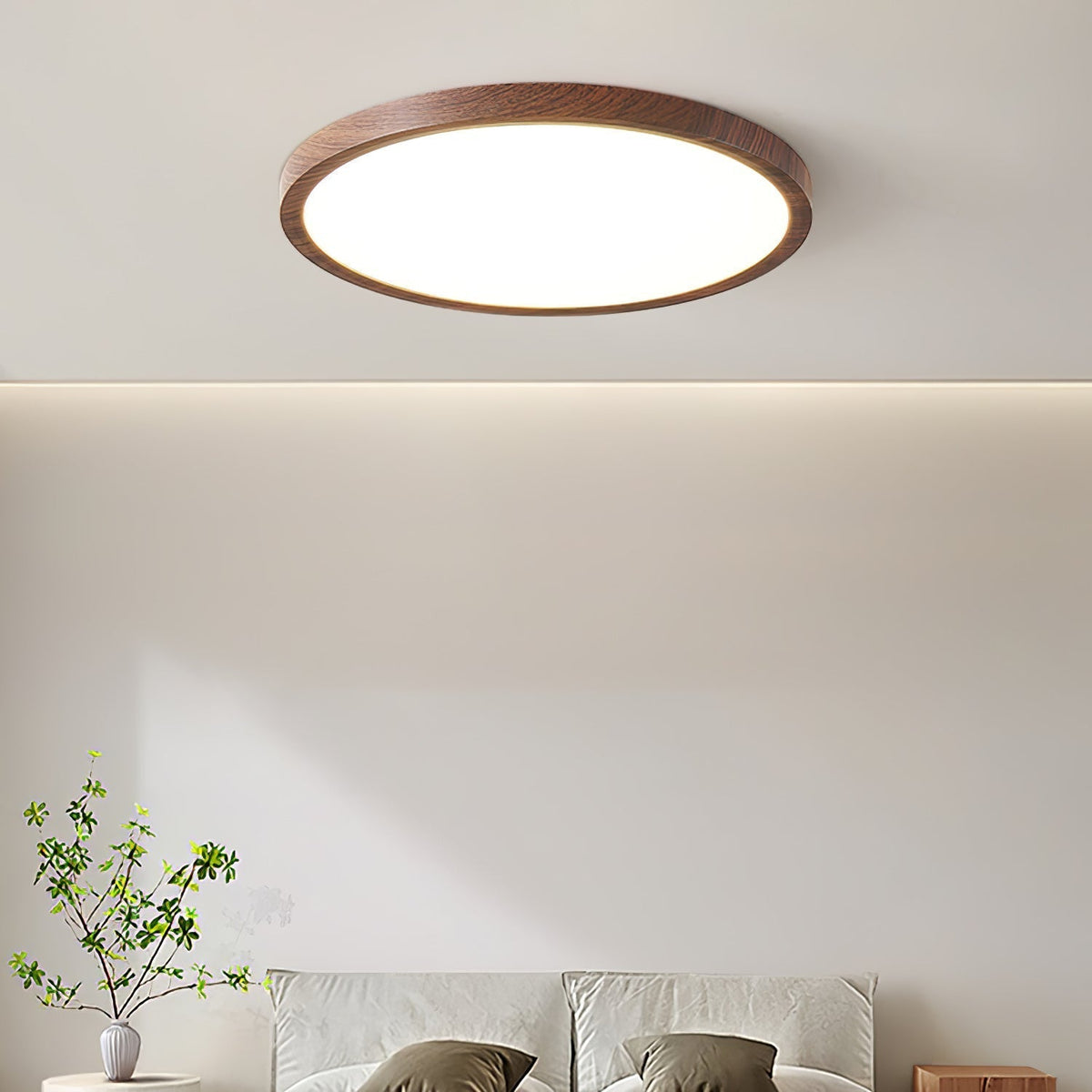 Ultradunne Ronde Plafondlamp Notenhout-Look LED Verlichting Warm Licht Woonkamer Slaapkamer Modern Design Plafond | Sulvida