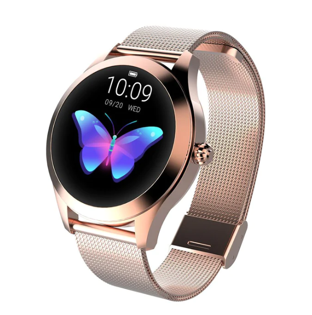 Montre connectée pour femme avec moniteur de fréquence cardiaque, suivi du sommeil, or rose, argent, métal, écran, suivi d’activité physique | Sulvida
