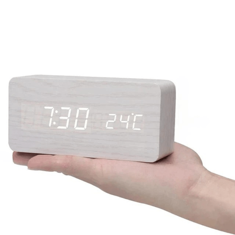 Moderne Houten Wekker met LED-Display Spraakactivering Thermometer Tijdsweergave Bureau Nachtkastje Alarm | Sulvida
