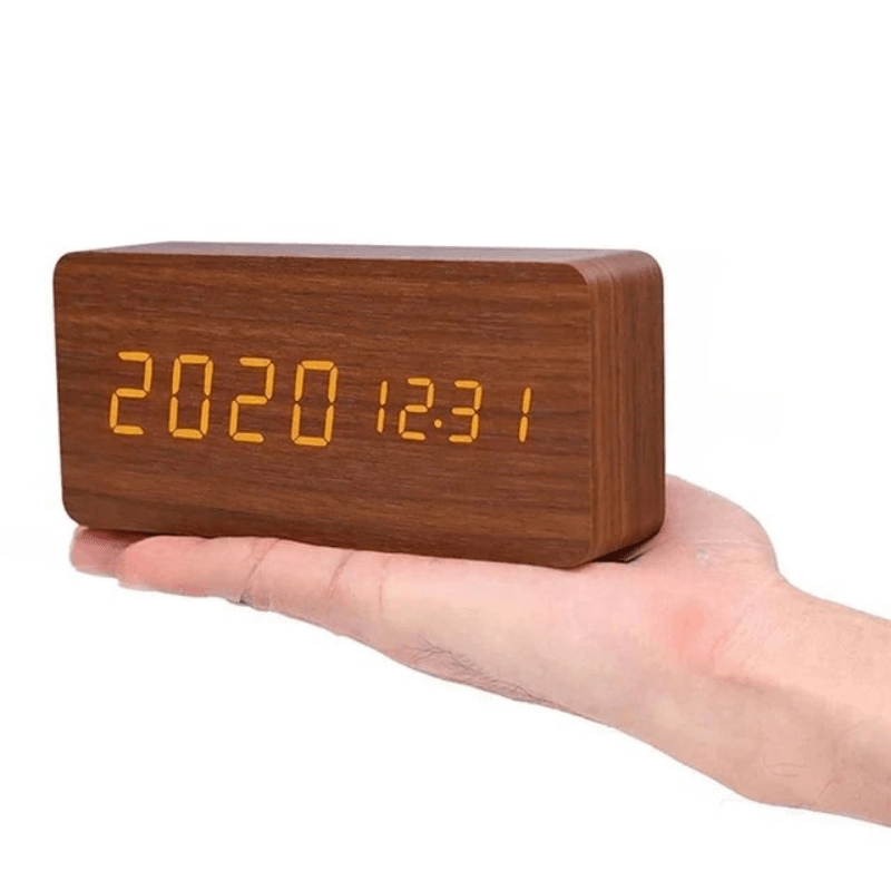 Moderne Houten Wekker met LED-Display Spraakactivering Thermometer Tijdsweergave Bureau Nachtkastje Alarm | Sulvida