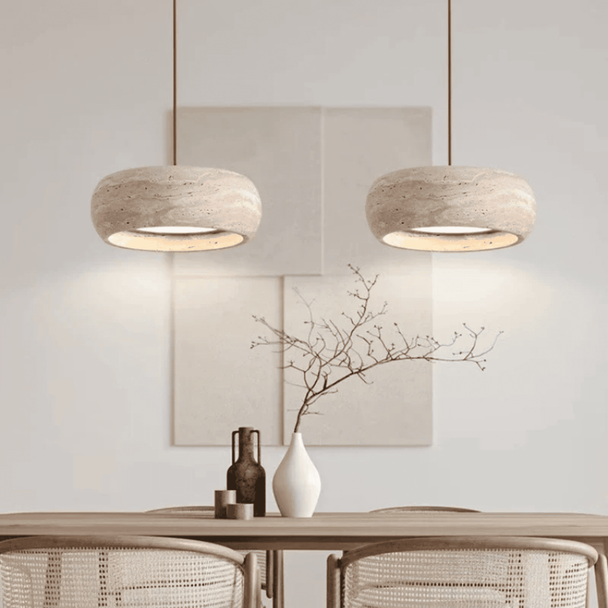 Travertin Hanglamp Rond Natuursteen Mediterraan Design Eetkamer Slaapkamer Woonkamer Warm Licht LED Sfeerlamp | Sulvida