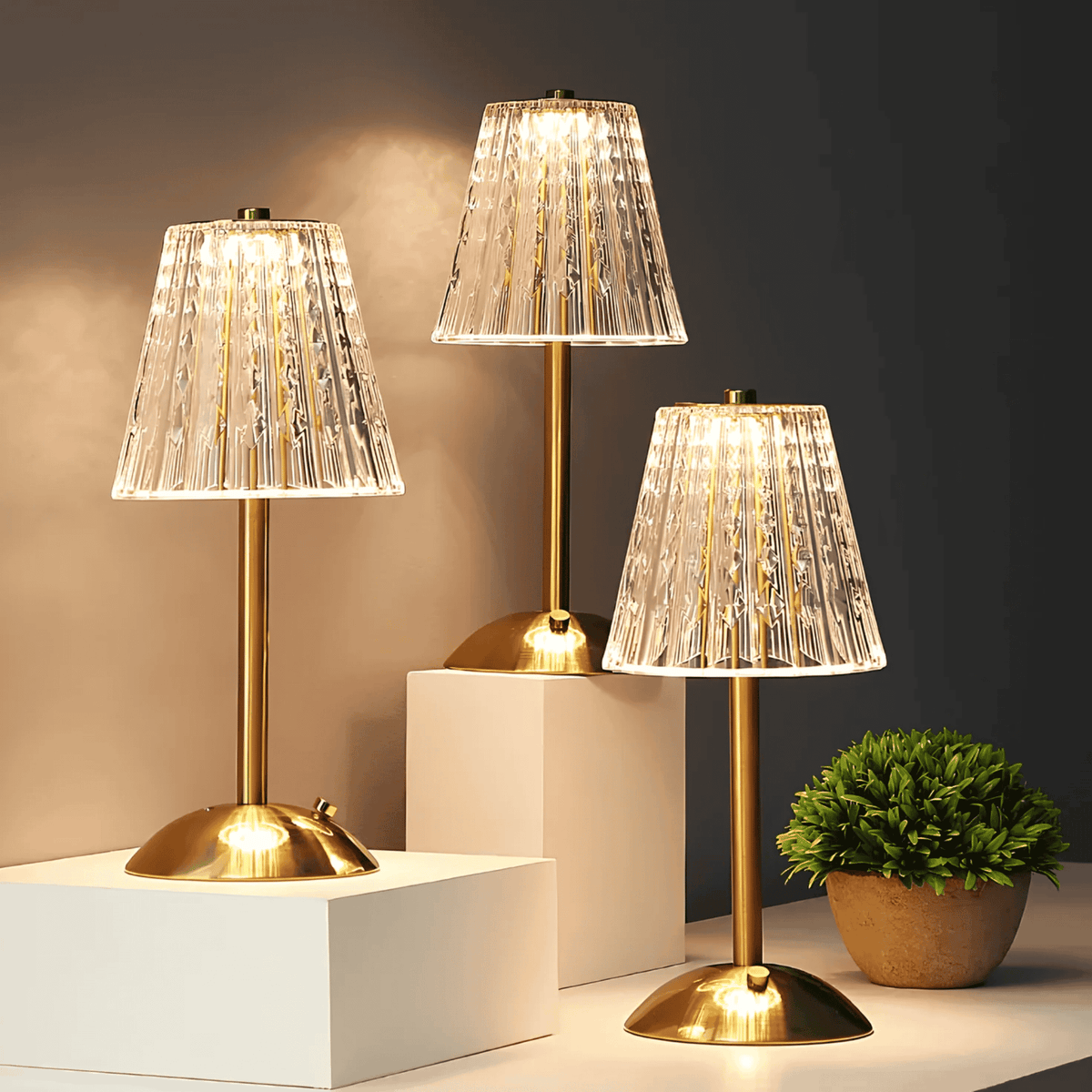 Oplaadbare Kristallen Tafellamp Draadloos Dimbaar LED Touch Control Goud IJzer Sfeerlamp Klein Medium Groot | Sulvida