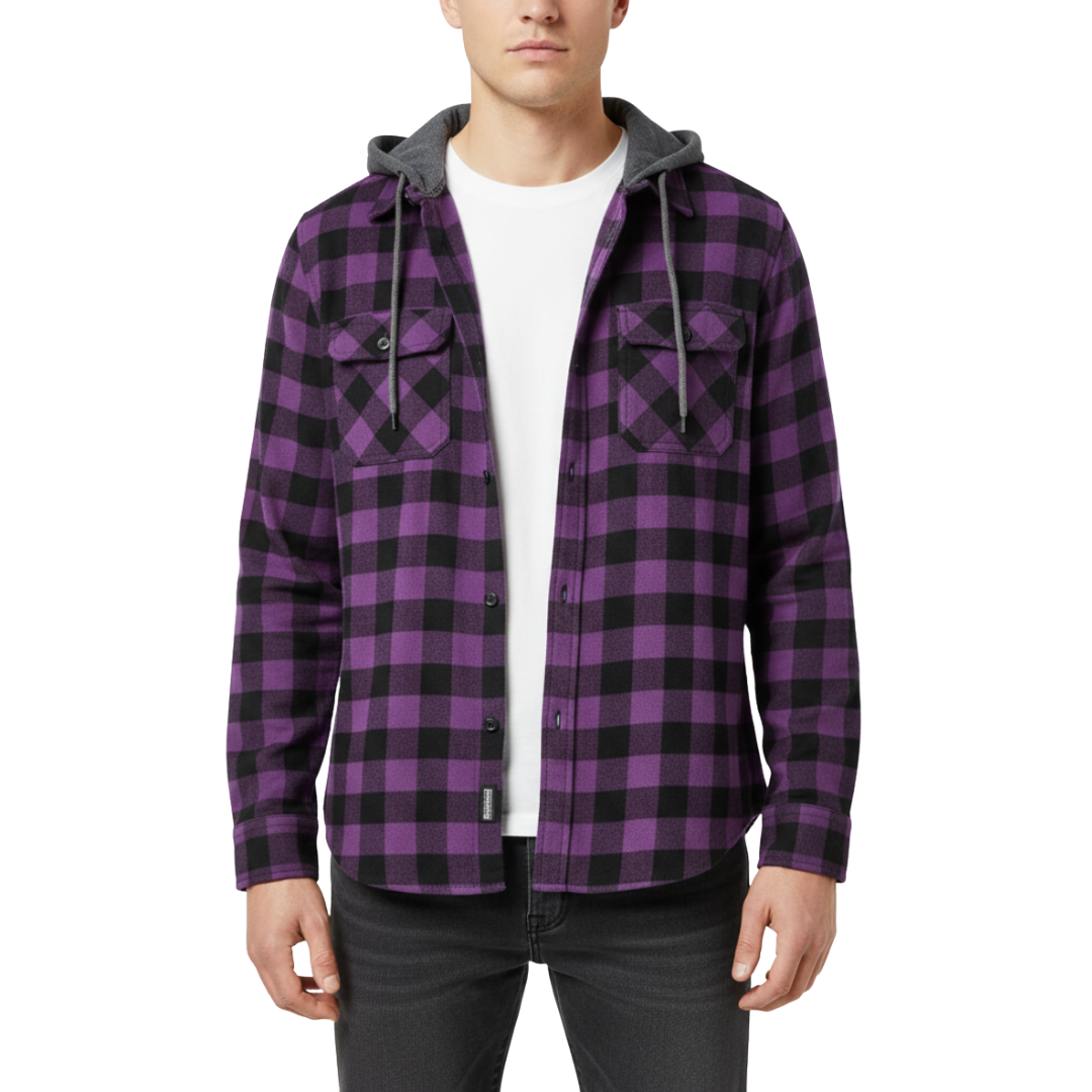Geruit Flanel Overhemd met Capuchon Lange Mouwen Herfst Lente Casual Houthakkershemd Heren Werkhemd Borstzak | Sulvida