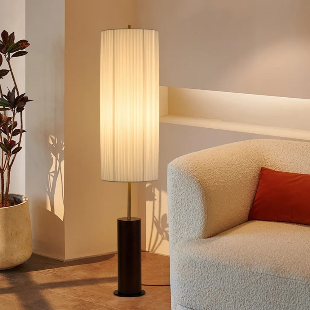 Stoffen Staande Lamp Hout Metaal 130cm E27 LED Dimbaar Sfeerlicht Woonkamer Leeshoek Scandinavisch Design | Sulvida