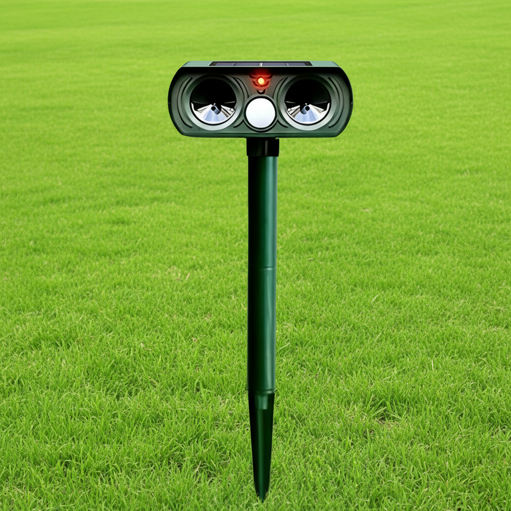 Ultrasone dierenverjager op zonne-energie tuinbescherming PIR-sensor IP66 waterdicht 8-10 meter bereik | Sulvida