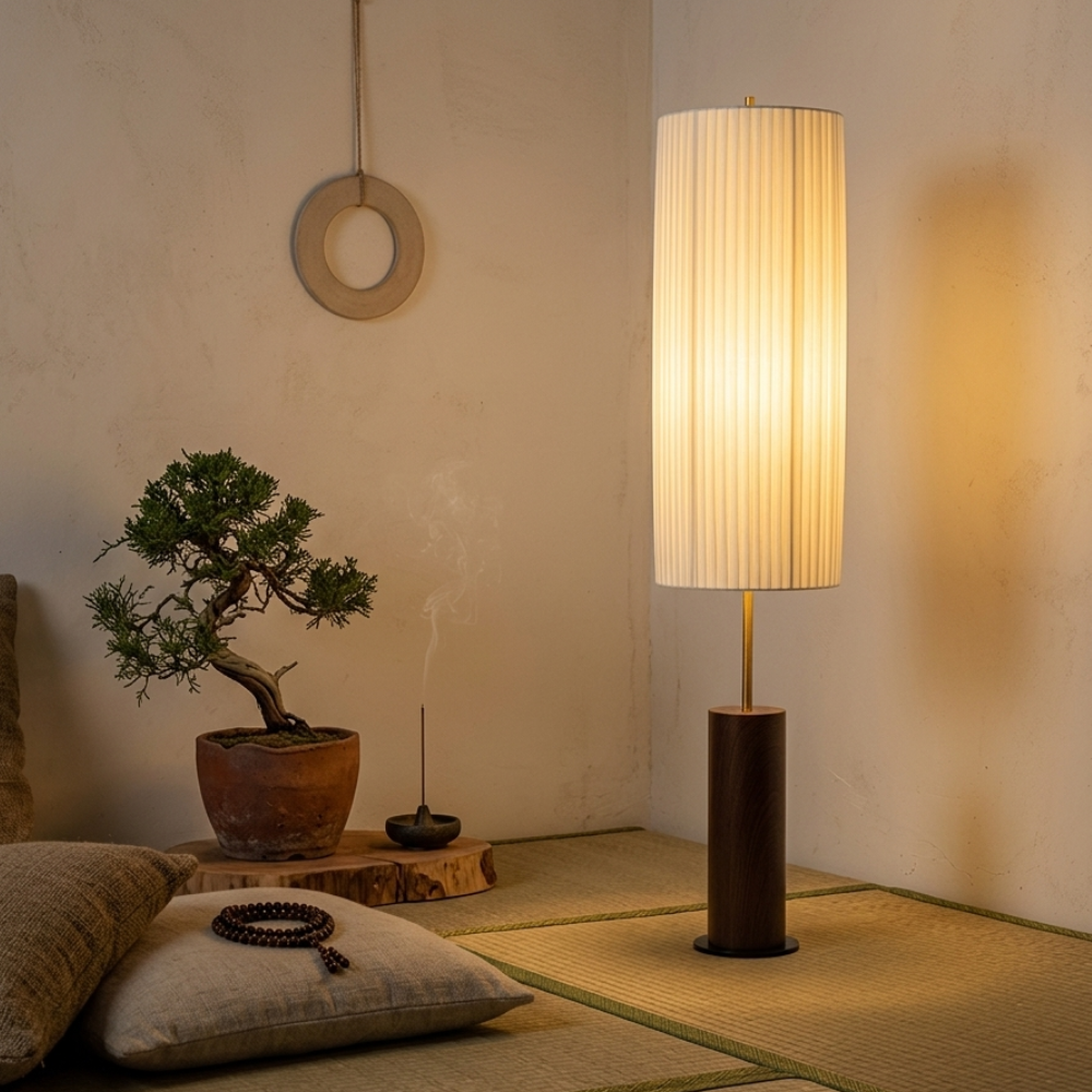 Stoffen Staande Lamp Hout Metaal 130cm E27 LED Dimbaar Sfeerlicht Woonkamer Leeshoek Scandinavisch Design | Sulvida