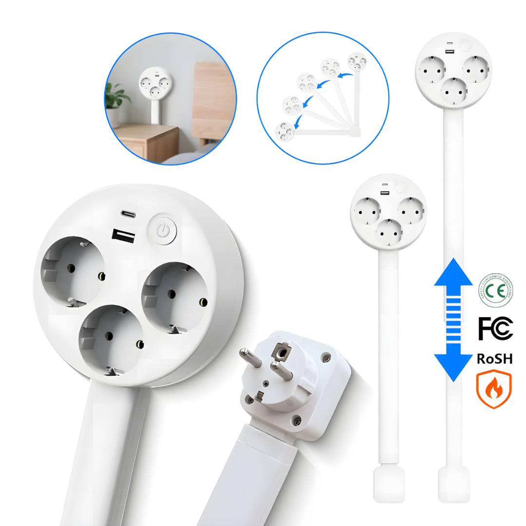 Uitschuifbare Stekkerdoos met USB Zwanenhals Flexibel Stopcontact voor Achter Meubels Bureau Keuken Werkplek | Sulvida